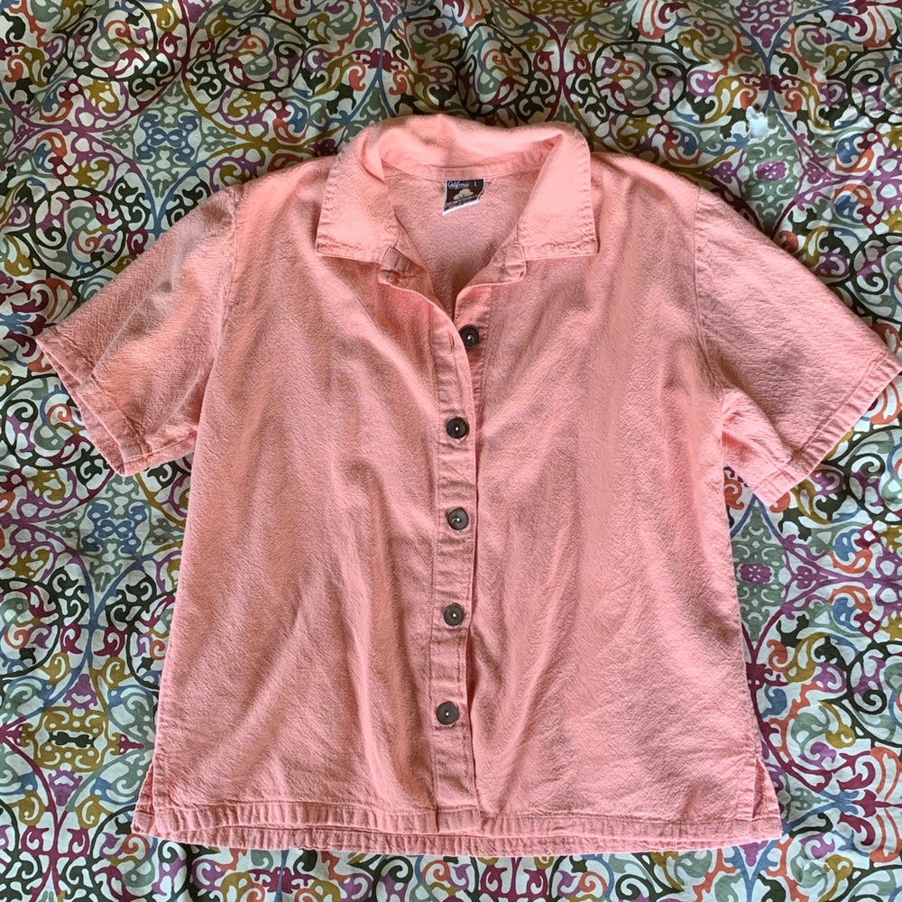 Vintage California Drawstrings Peach Cotton Button-up